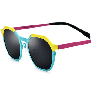 Colourful Titanium Polygon Polarised Sunglasses Retro - Yellow Blue - MCROONS