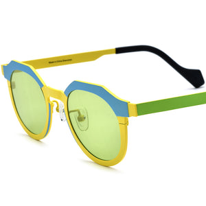 Colourful Titanium Cat Eye Polarised Sunglasses - Blue Yellow Frame Green Lens - MCROONS