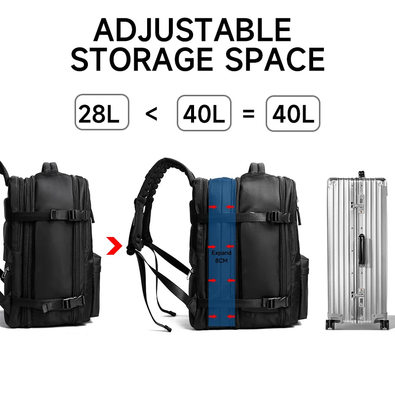 Mochilas Extended 40L Black Carry on Backpack Men Business Laptop Travel Backpack