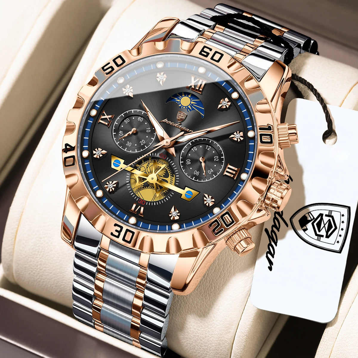 Poedagar 634 Men's Luxury Quartz Watch – Stainless Steel Band, Waterproof, Luminous, Date