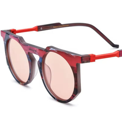 Retro Vintage Round Matte Acetate Polarized Sunglasses UV400 - Red - MCROONS
