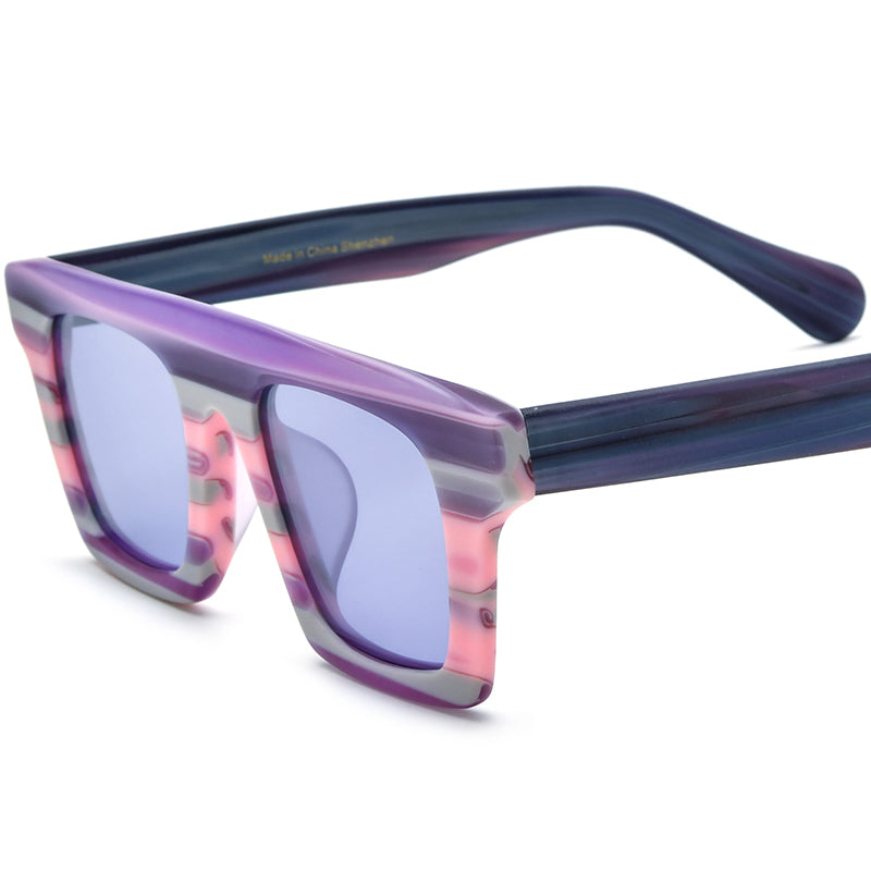 Matte Acetate Square Polarized Sunglasses Vintage - Purple Stripe Purple Lens - MCROONS
