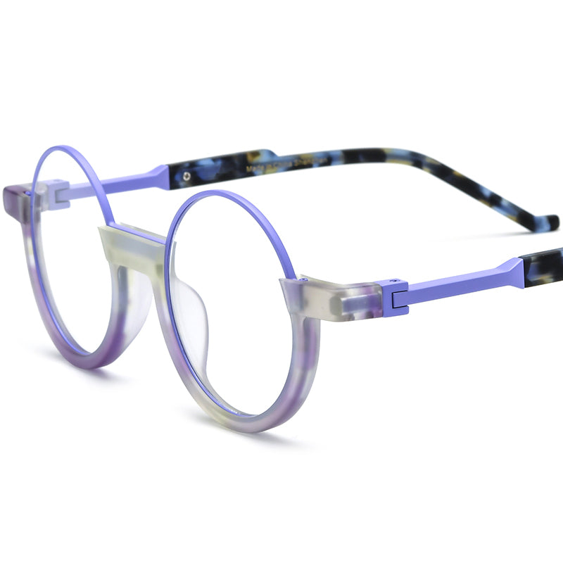 Retro Oversized Round Multicolour Acetate Optical Glasses Frame - MCROONS - Transparent Purple
