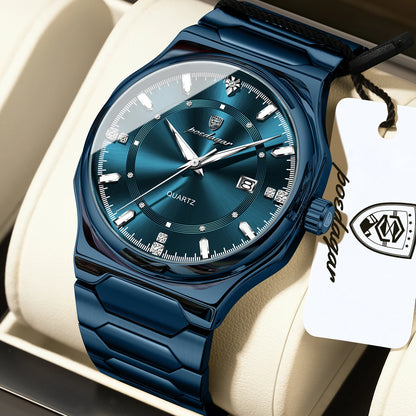 Poedagar 967 Men's Luxury Quartz Watch – Stainless Steel Band, Waterproof, Luminous, Date