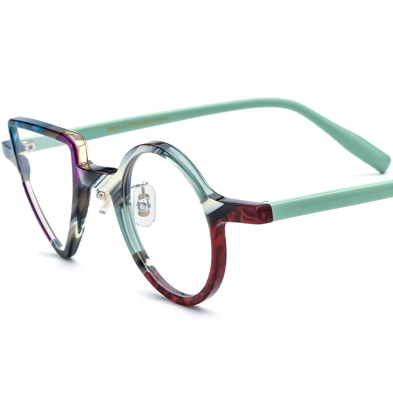 Vintage Colourblock Round Acetate Optical Glasses Frame - Purple Red - MCROONS