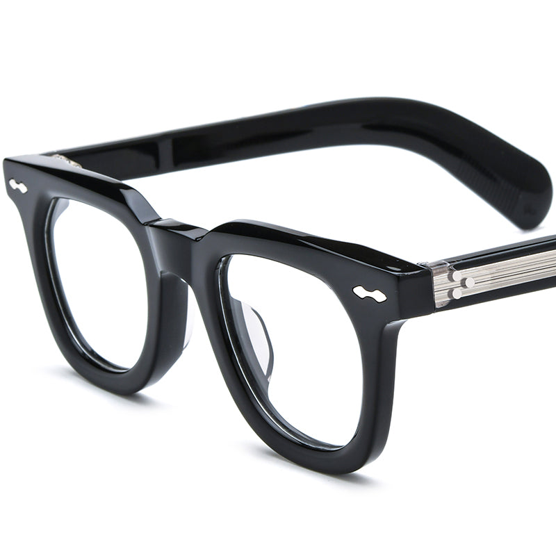 Retro Square Thick Acetate Optical Glasses Frame - Black - MCROONS