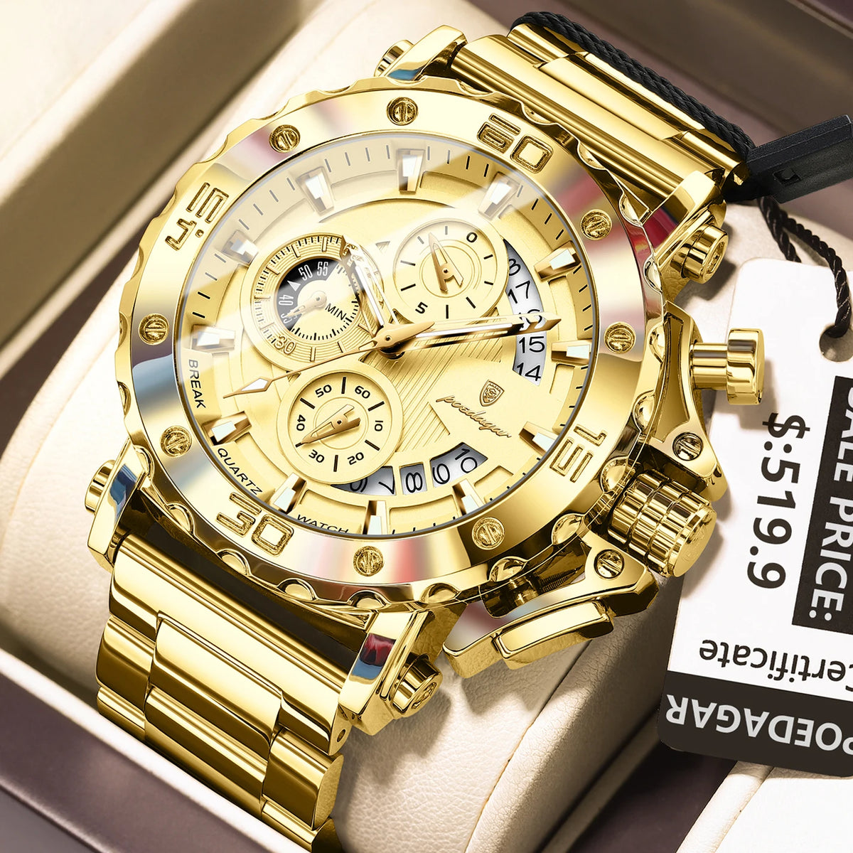 Poedagar 892 Men's Luxury Chronograph Quartz Watch – Stainless Steel Band, Waterproof, Luminous, Date
