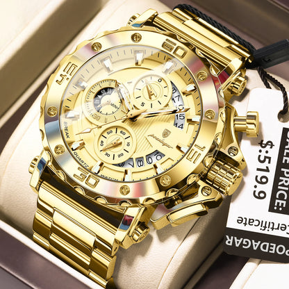 Poedagar 892 Men's Luxury Chronograph Quartz Watch – Stainless Steel Band, Waterproof, Luminous, Date
