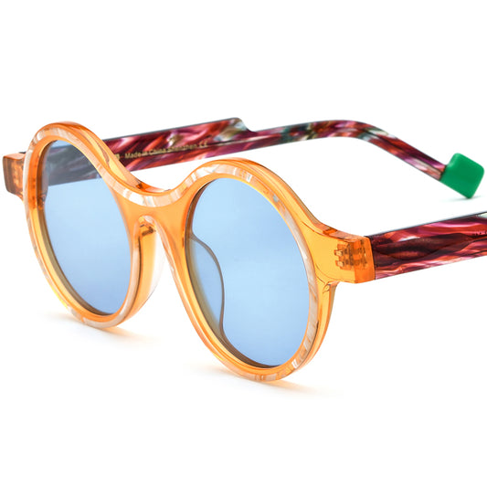Vintage Polarized Round Sunglasses Multicolour - Yellow Blue Lens - MCROONS