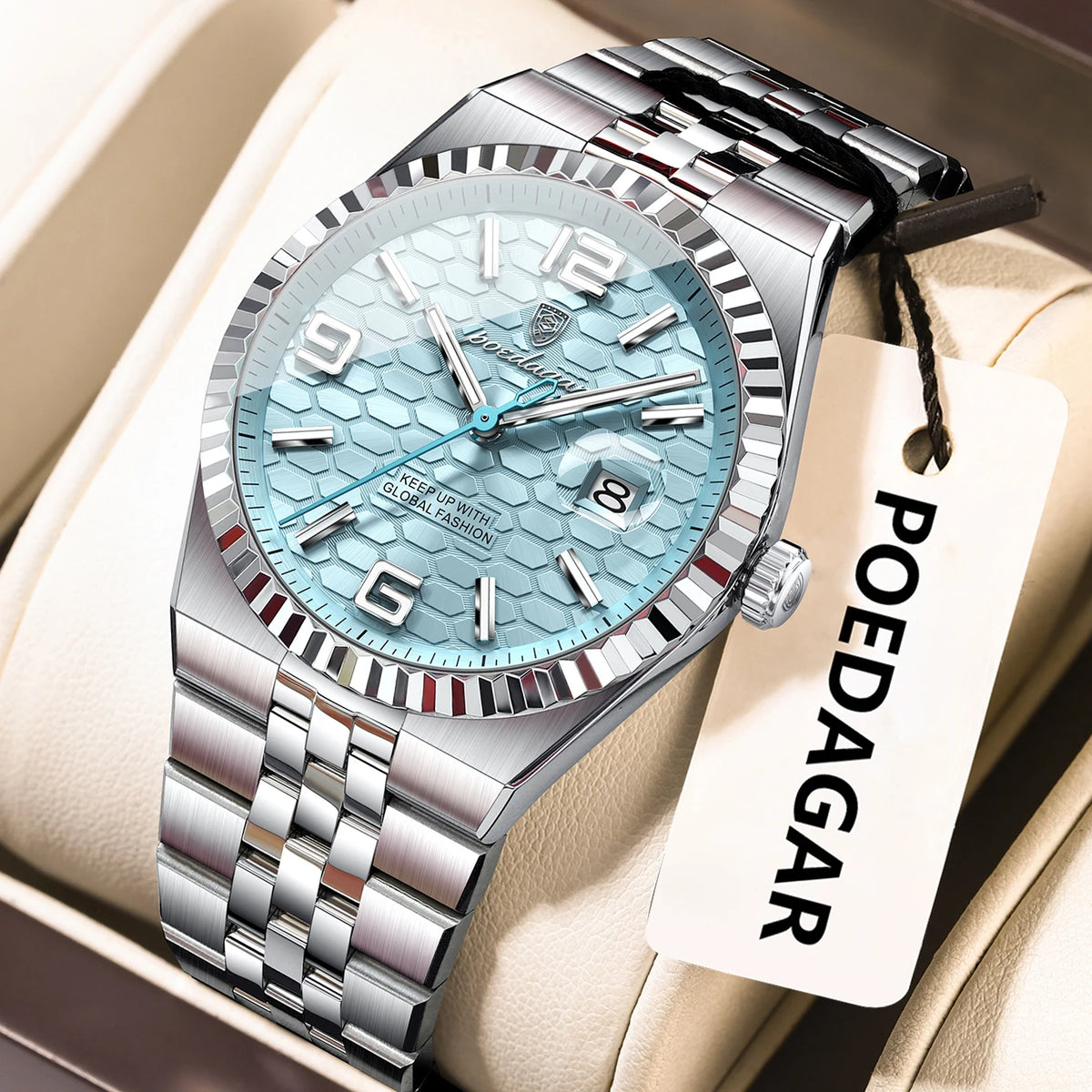 Poedagar 839 Men's Luxury Quartz Watch – Stainless Steel Band, Waterproof, Luminous, Date