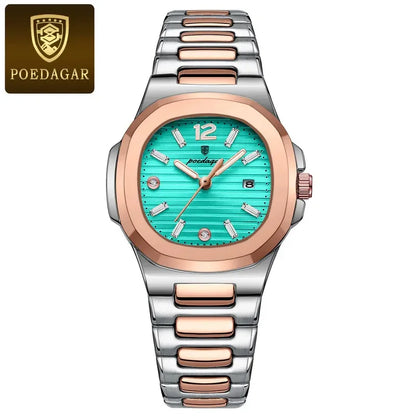 Poedagar 708 Women's Luxury Quartz Watch – Stainless Steel Band, Waterproof, Luminous, Date