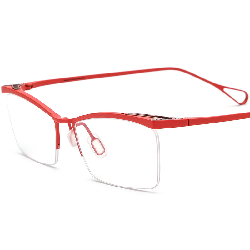 Titanium Semi-Rimless Square Optical Glasses Designer - MCROONS - Red