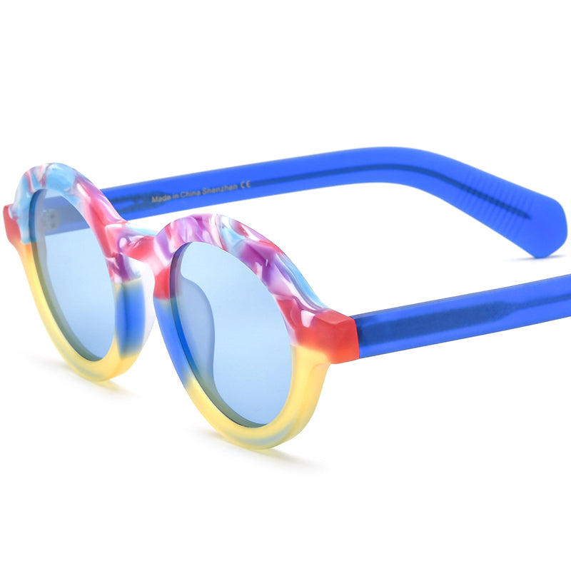 Tie-Dye Multicolour Round Polarised Acetate Sunglasses - Multicolour - MCROONS