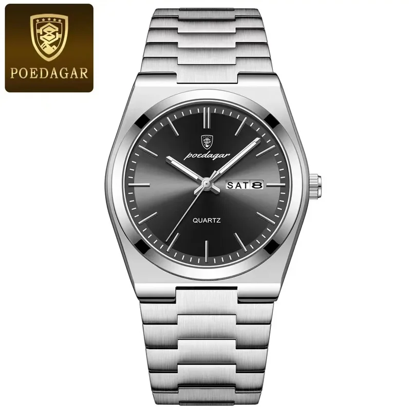 Poedagar 930 Men's Luxury Quartz Watch – Stainless Steel Band, Waterproof, Luminous, Date
