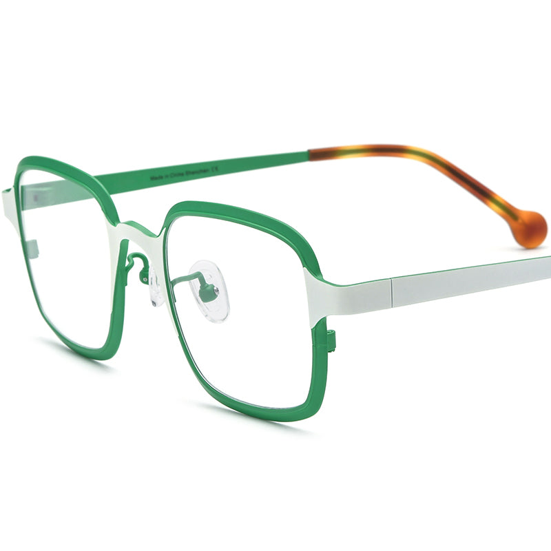 Colourful Titanium Square Optical Glasses Frame Everyday - Matte Green White - MCROONS