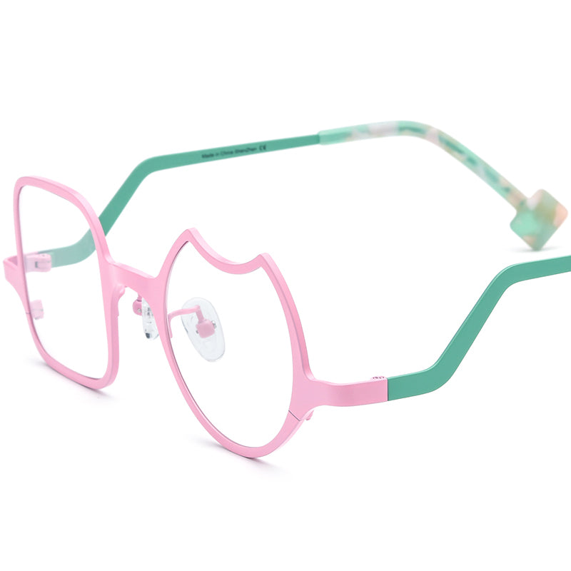 Colourful Titanium Irregular Optical Glasses Frame Retro - Matte Pink - MCROONS