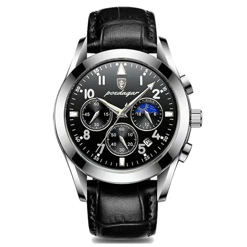 Poedagar 8168 Men's Luxury Quartz Watch – Stainless Steel Band, Waterproof, Luminous, Date