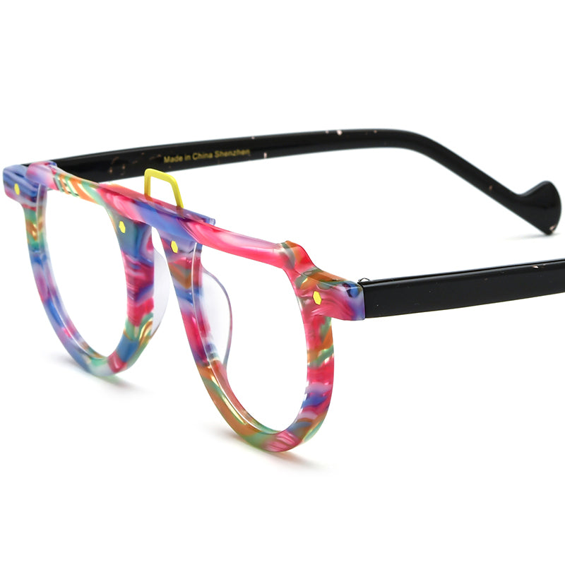 Vintage Keyhole Round Acetate Optical Glasses Frame - Colorful - MCROONS