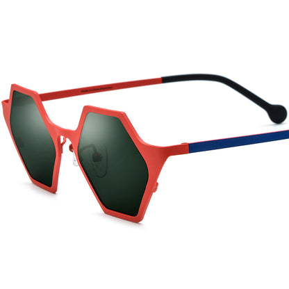 Colourful Titanium Polygon Polarised Sunglasses Vintage - Red - MCROONS