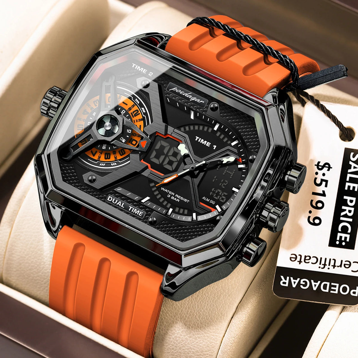 Poedagar E106 Men's Luxury Chronograph Quartz Watch – Silicone Strap, Waterproof, Luminous, Date