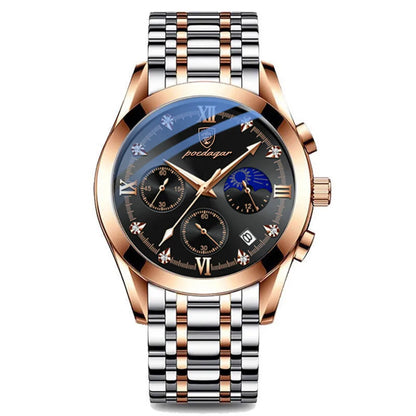 Poedagar 8068 Men's Luxury Quartz Watch – Stainless Steel Band, Waterproof, Luminous, Date