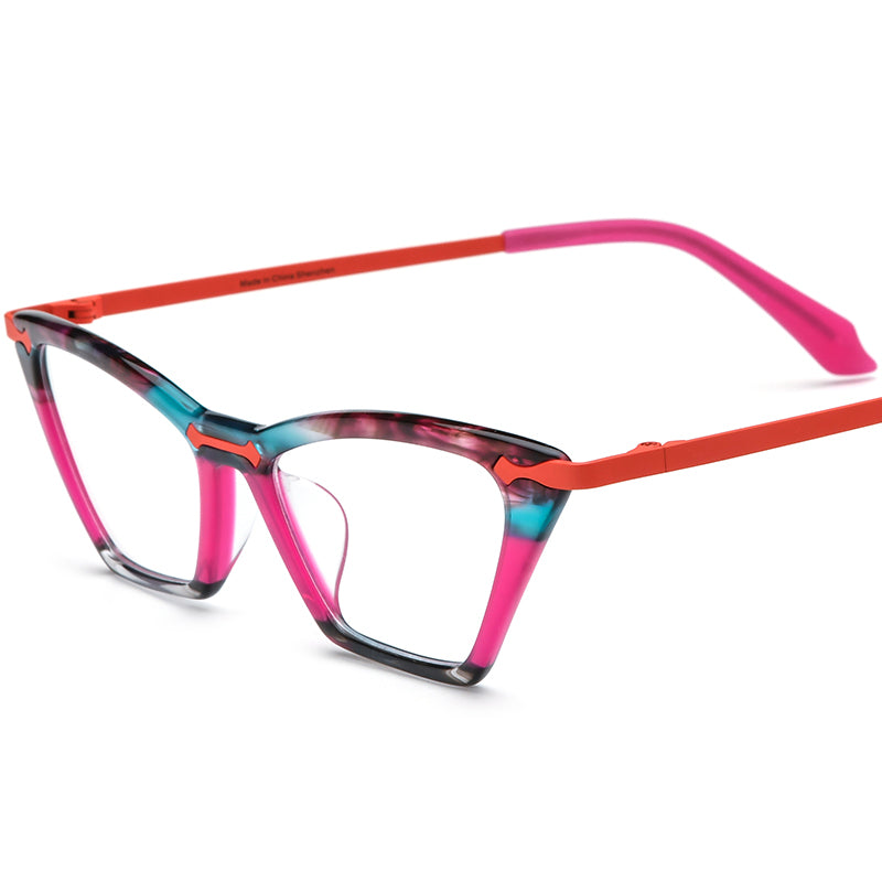 Vintage Colourful Small Cat Eye Acetate Optical Glasses Frame - Red - MCROONS