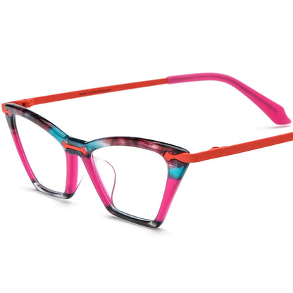 Vintage Colourful Small Cat Eye Acetate Optical Glasses Frame - Red - MCROONS