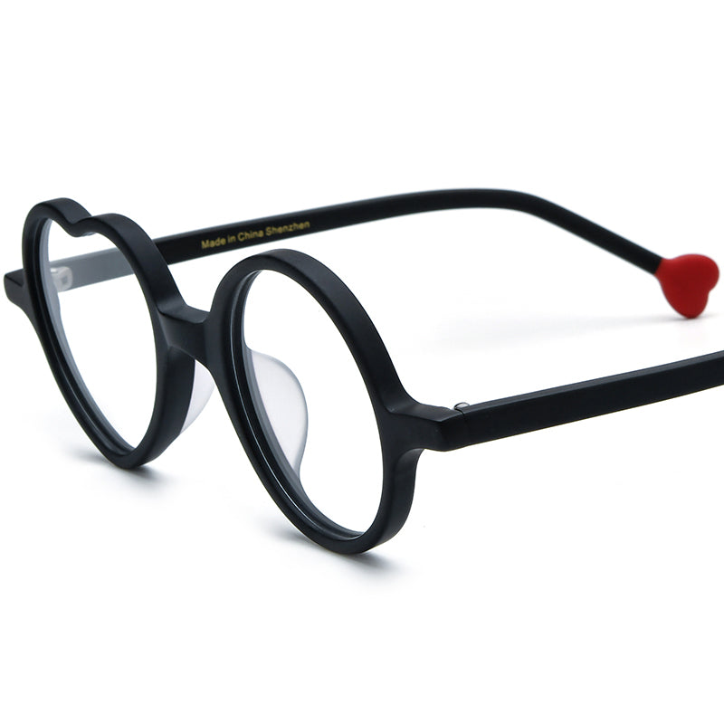Playful Heart-Round Two-Tone Acetate Optical Glasses Frame - Black - MCROONS
