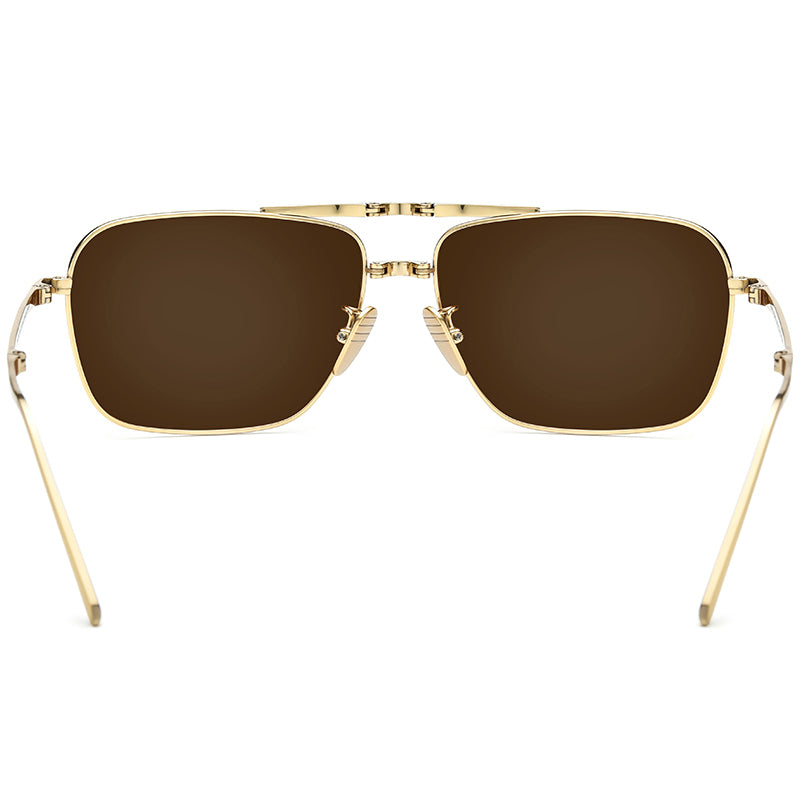 Pure Titanium Folding Square Sunglasses - Gold Tea - MCROONS - Side View