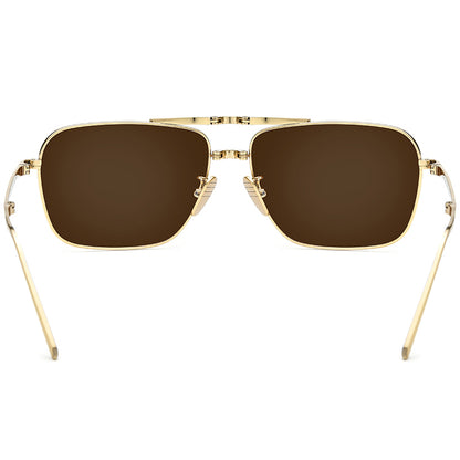 Pure Titanium Folding Square Sunglasses - Gold Tea - MCROONS - Side View