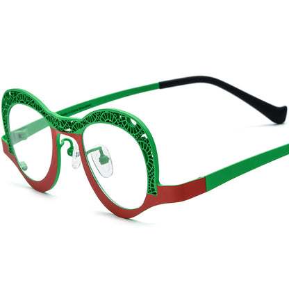 Matte Titanium Small Cat Eye Optical Glasses Hollow-Out - Matte Red Green - MCROONS