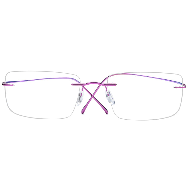 Rimless Titanium Square Optical Glasses Frame - Pink - MCROONS - Front View
