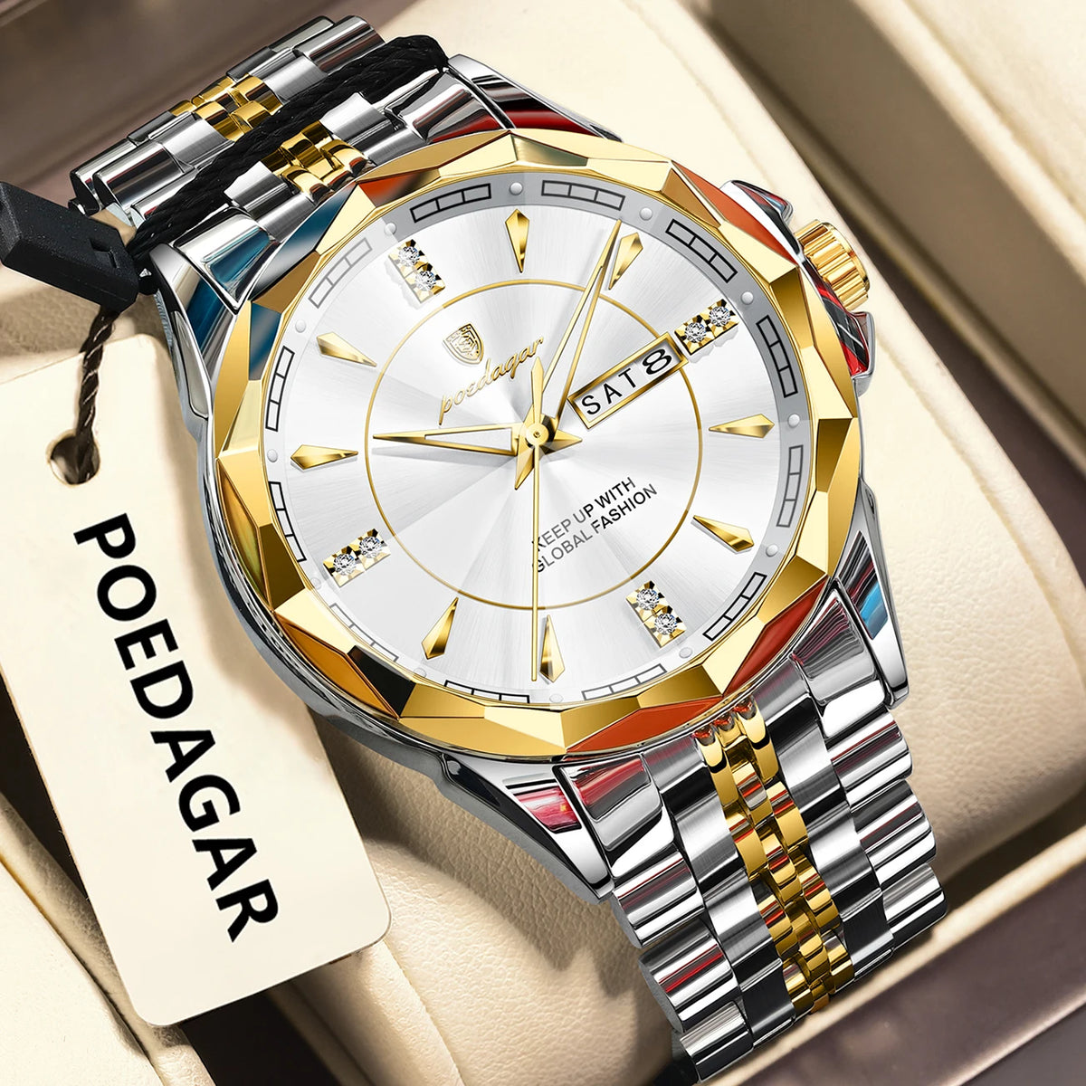 Poedagar 674 Men's Luxury Quartz Watch – Stainless Steel Band, Waterproof, Luminous, Date