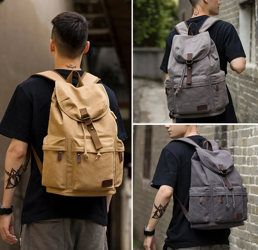 MOYYI Anti-Theft Canvas Bag for Men Outdoor Knapsack Hiking Laptop Backpack