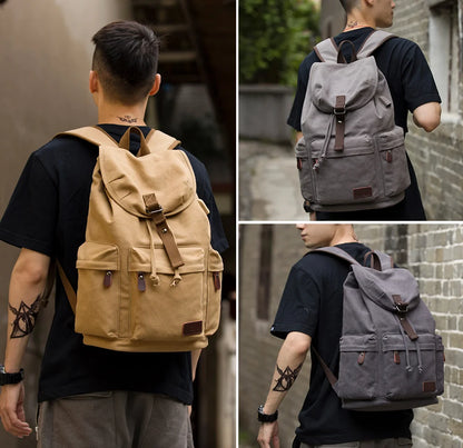 MOYYI Anti-Theft Canvas Bag for Men Outdoor Knapsack Hiking Laptop Backpack