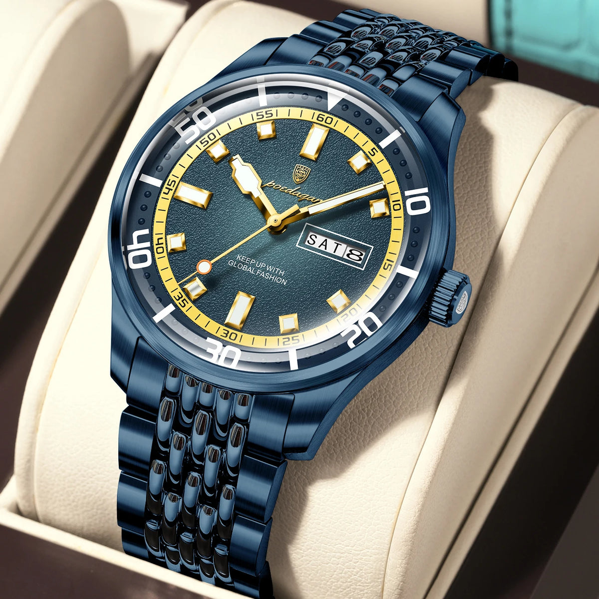 Poedagar 609 Men's Luxury Quartz Watch – Stainless Steel Band, Waterproof, Luminous, Date