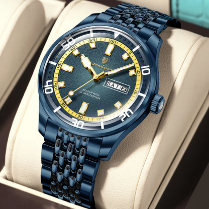 Poedagar 609 Men's Luxury Quartz Watch – Stainless Steel Band, Waterproof, Luminous, Date