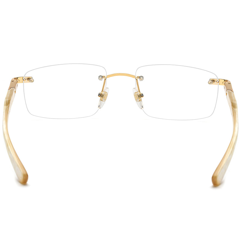 Diamante Rimless Square Buffalo Horn Optical Glasses - MCROONS - White front view