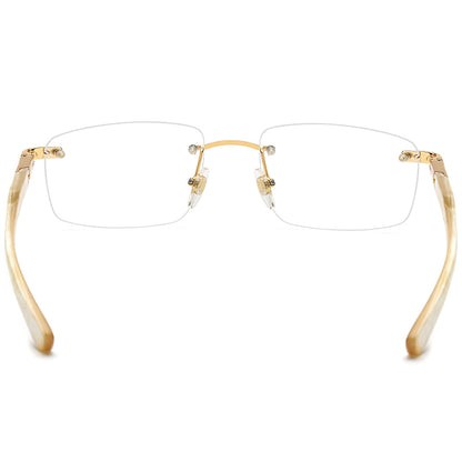 Diamante Rimless Square Buffalo Horn Optical Glasses - MCROONS - White front view
