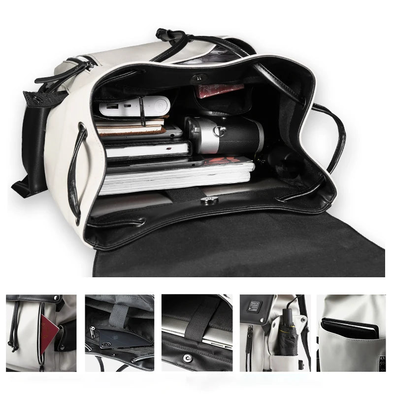 Pu Leather Laptop Backpack College School Bags Travel Backpack for Men Leather Backpack