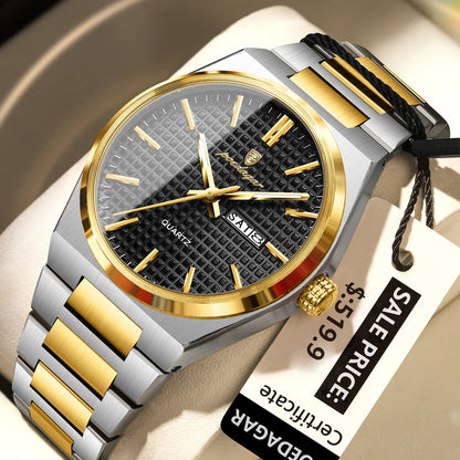 Poedagar 874 Men's Luxury Quartz Watch – Stainless Steel Band, Waterproof, Luminous, Date