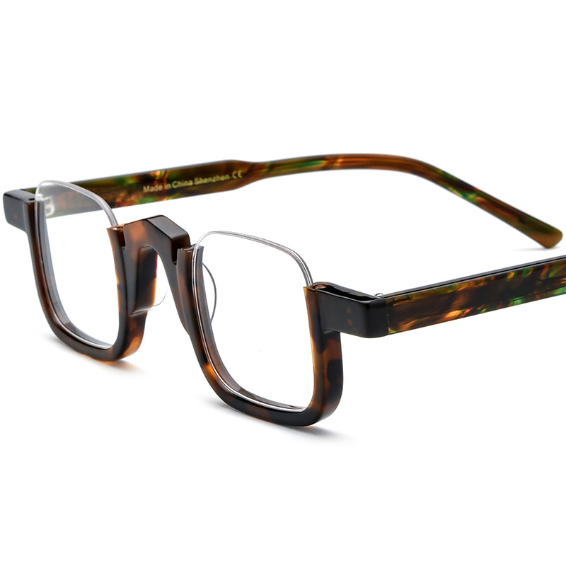 Retro Semi-Rimless Square Optical Glasses Frame - Leopard - MCROONS