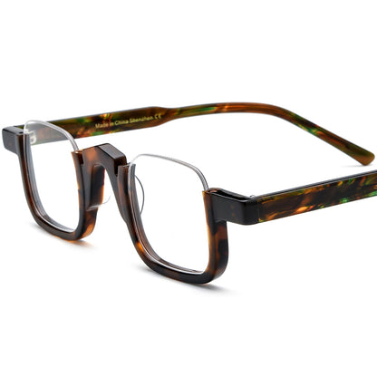 Retro Semi-Rimless Square Optical Glasses Frame - Leopard - MCROONS