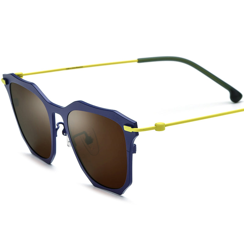 Colourful Titanium Square Sunglasses - Blue Brown Lens - MCROONS