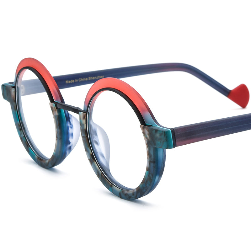 Colourful Matte Acetate Round Optical Glasses Frame - Red Blue - MCROONS