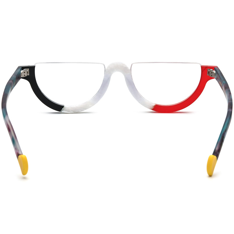 Retro Half-Round Acetate Semi-Rimless Optical Glasses Frame - MCROONS - back view