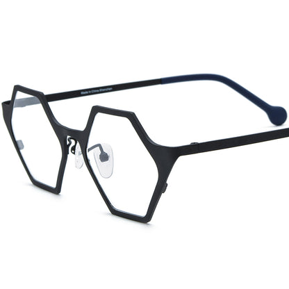 Colourful Titanium Hexagon Optical Glasses Frame Retro - Black - MCROONS