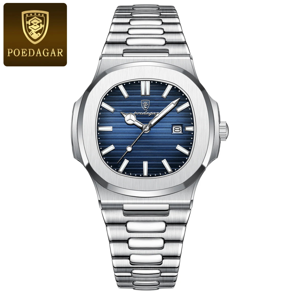 Poedagar 613 Men's Luxury Quartz Watch – Stainless Steel Band, Waterproof, Luminous, Date