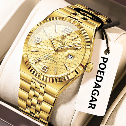 Poedagar 839 Men's Luxury Quartz Watch – Stainless Steel Band, Waterproof, Luminous, Date