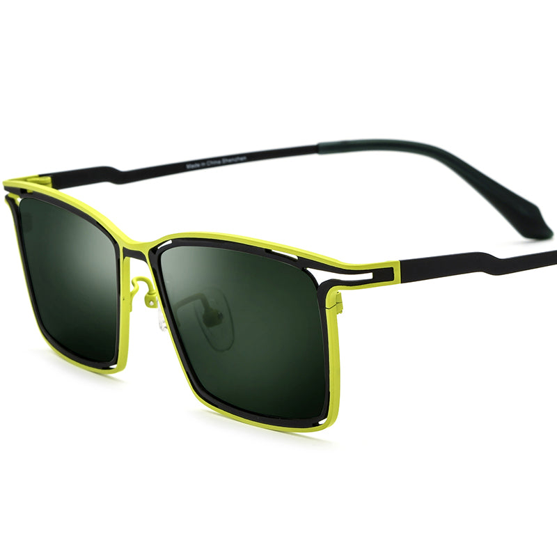 Colourful Titanium Square Polarised Sunglasses Retro - MCROONS - Green Black Frame Dark Green Lens